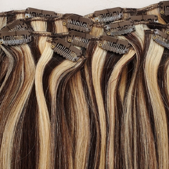 24" 100% Clip in Human Hair Extensions 7Pcs,14 clips # 4/613 - Picture 4 of 4